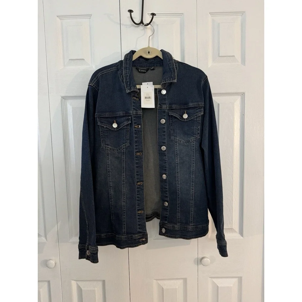 Evan's Women's Blue Denim Medium Wash Button Up Jean Jacket Plus Size 22/24 NWT - Picture 1 of 4